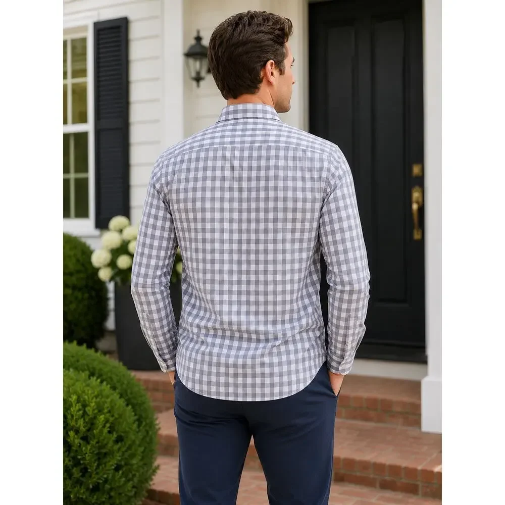 J.Crew Flex Slim Fit Gingham Button Down Shirt Blue Gray Business Casual Preppy